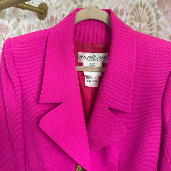 Vintage Yves Saint Laurent Hot Pink Blazer With Gold Heart Buttons - Picture 2 of 6